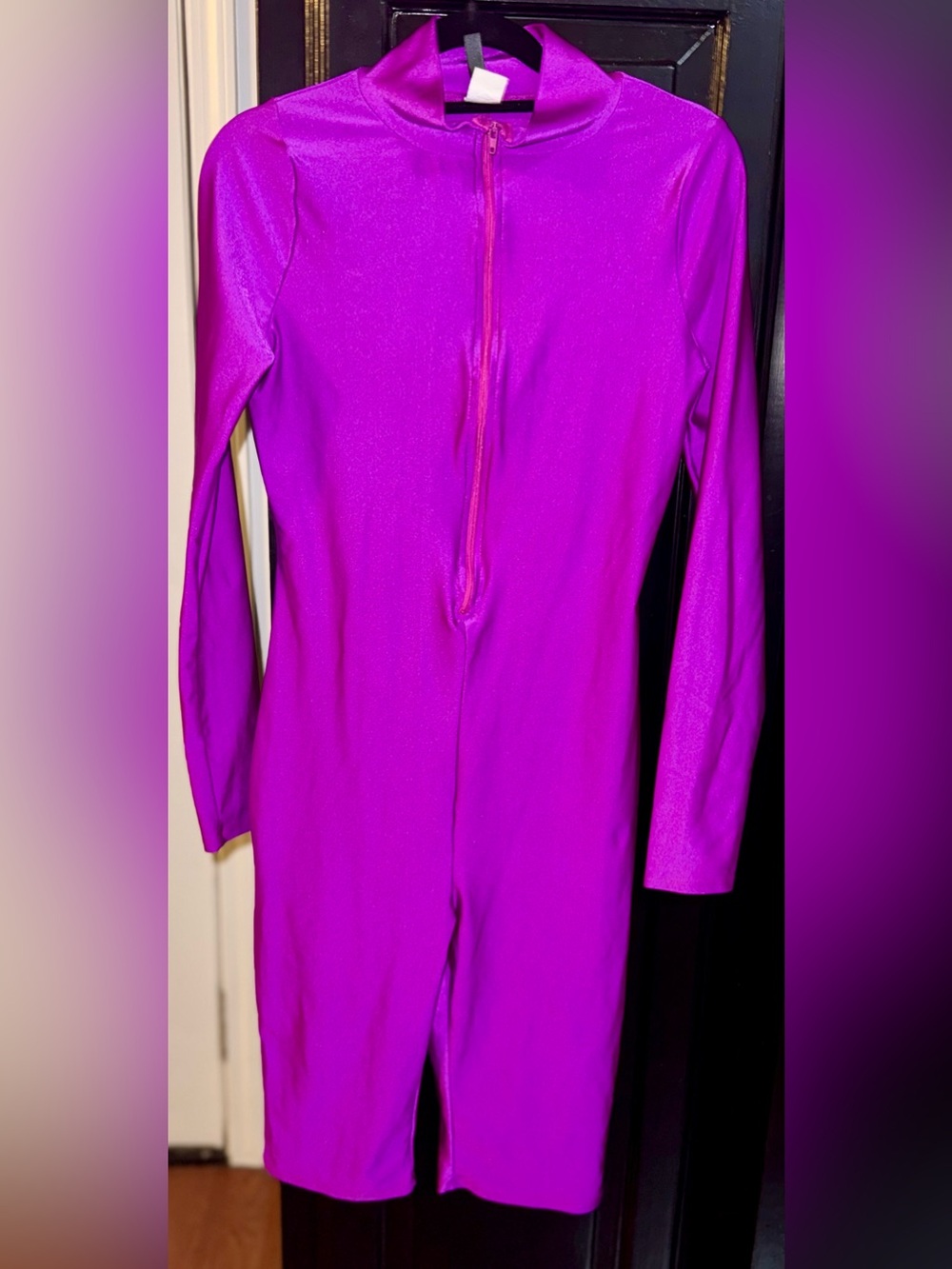 Women's Long-Sleeve Purple Zip-Front Jumpsuit